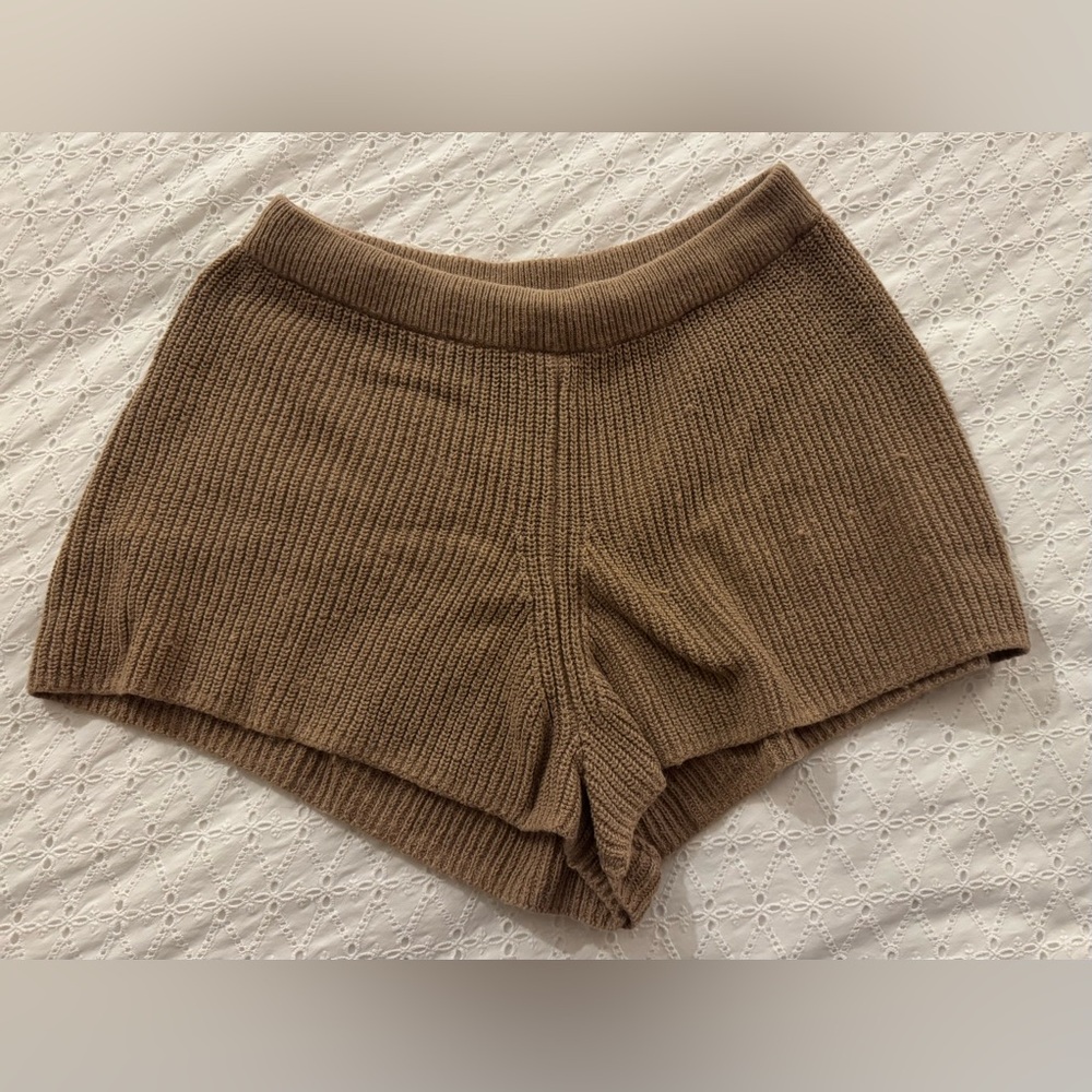 L'Academie High Waist Brown Knit Shorts